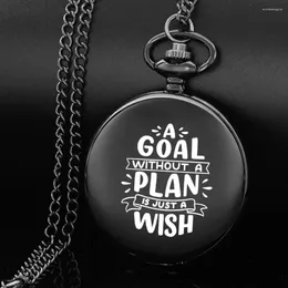 Pocket Watches A GOAL WITHOUT PLAN IS JUST WISH Design Carving English Alphabet Face Watch Chain Black Quartz Perfect Gift