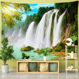 Tapestries Maple Leaf Forest and Waterfall Landscape Painting Tapestry Wall Hanging Art Nature Plant Boho Dormitory Living Room Decor