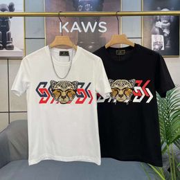 DESIGNER SHIRTS Brand for Men's Clothing Fashion Trend Embroidered Tiger Head Base graphic shirt Casual Versatile Half Sleeved T-shirt
