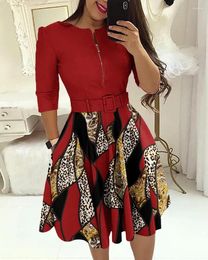 Casual Dresses Fashion Elegant Women's Summer Belt Midi Dress Baroque Leopard Print For Women 2024 Ziper Office Ladies