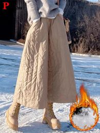 Women's Pants Snow Warm Down Cotton Culotte Casual Winter Quilted Wide Leg Womens High Waist Thicken Baggy Capri Pantalones Oversize