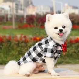 H5JG Dog Apparel Classical Dog T-Shirts Bowtie Plaid Thin Summer Breathable Dog Clothes for Small Large Dogs Chihuahua Puppy Pet Cat Vest Yorkies d240426