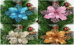 9 11 16cm Christmas Artifical Flowers Glitter Poinsettia For Christmas Tree Ornaments Flower Decoration 5pcs C jllnBL3240434