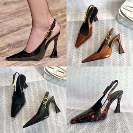 Pointed Patent Toe Slingback Dress Shoes Gladiator Sandals Ankle Buckle Leather Outsole 105mm Horseshoe Heel Pumps Women's Designer Evening Shoes Original Quality