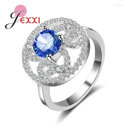 Cluster Rings Zircon Wedding For Women Silver Colour Crystal Jewellery Female Anel Bijoux Gift