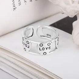 Cluster Rings Retro Versatile Simple Love Heart Shaped Silver Plated Personality Double Layered English Letter Opening TYB348