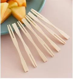 Dinnerware Sets 100PCS Bamboo Disposable Wooden Fruit Fork Dessert Cocktail Set Party Home Household Decor Tableware Supplies