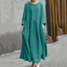 Casual Dresses Vintagei Dress Buttons OCasual Loose Long Sleeve Neck Boho Robe Femme VestidosCotton Linen Women MaxPockets Baggy