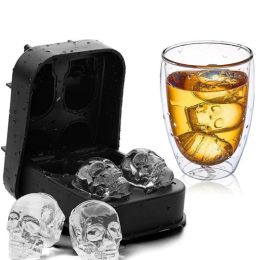 Tools 4 Grids Ice Cube Mould 3D Skull Shape Silicone Ice Mould DIY Ice Maker Household Use Cool Whiskey Wine Ice Cube Maker