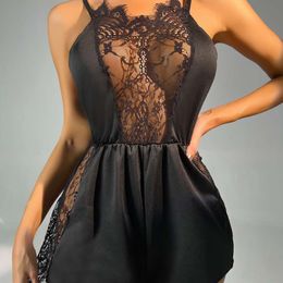 Lingerie divertida, roupas caseiras finas sexy, com renda sexy hollow One Piece Pijamas