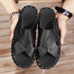 Sandals Hand Sewn For Men PU Solid Colour Business Leisure Flip Flops Lightweight Comfortable Non Slip Beach Slippers