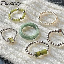 Cluster Rings Bead Chain Elastic Ring For Women Couples Fashion Elegant Geometric Handmade Birthday Party Jewellery Accessories Gift