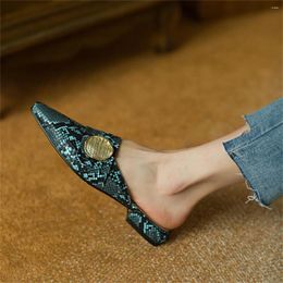 Slippers Snake Print Colorblocking Wrapped Toe Sandals Sheepskin Padded Low Heel Summer Ladies