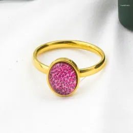 Cluster Rings Luxury Design Pink Colour Leopard Print Crystal For Women Simple Stainless Steel Jewellery Wedding Engagement Band Anel