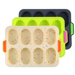 Moulds 8 Grids NonStick Silicone Cake Mould French Bread Mould Heat Resistant Burger Muffin Pan Tray Cupcake Kitchen Diy Baking Mould