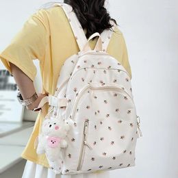 School Bags Cute Women Floral Print Laptop Book Bag Trendy Female College Backpack Girl Travel Kawaii Lady Nylon Fashion