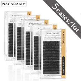 Eyelashes NAGARAKU 5 Trays Lot Flat Ellipse Eyelashes Split Tips Shaped Soft Natural Light Magnetic Lashes Matte Colour Grey Eyelash