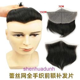 Mens forehead patch Lace mesh all hand woven hairline wig Real hair piece