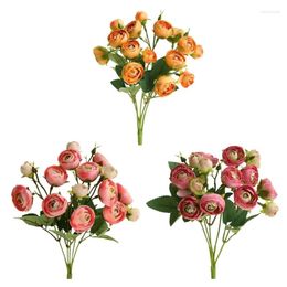 Decorative Flowers 15 Heads Artificial Rose Camellia Flower For Home Wedding Christmas Decor Props