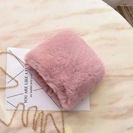 School Bags Pink Women Winter Chains Square Shaped Girls Princess Trendy Furry Faux Fur Bag Plush Crossbody Casual Soft Ins Girl