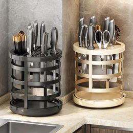 Kitchen Storage Stainless Steel Cutter Holder 360 Rotatable Knife Stand Organiser Tableware Draining Accessories