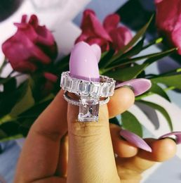 Size 510 Couple Rings Luxury Jewellery 925 Sterling Silver Princess Cut White Topaz CZ Diamond Gemstones Party Women Wedding Bridal2418432