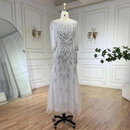 Party Dresses Serene Hill Arabic Silver White Luxury Beaded Dubai Ankle Length Evening Gowns For Women Wedding 2024 BLA71999S