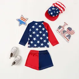 Clothing Sets Boys Three Piece Rash Guard Swimsuits Long Sleeve Stars Stripe Print Tops Shorts Swimwear With Sun Hat