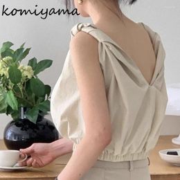 Women's Tanks Kink Design Ropa Mujer V-neck Backless Top Summer Clothes Korean Chic & Camis Feminino Sexy Sleeveless Women 2024 Tops