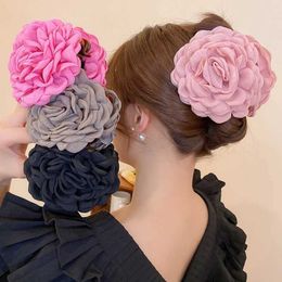 Hair Clips Barrettes Elegant Fabric Rose Claw Clip Womens Fashion Girl Bucket Horsetail Braid Headpiece
