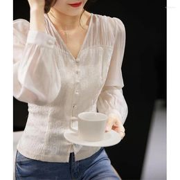 Women's Blouses Chinese Style Fashionable And Loose Fitting Casual Jacquard Shirts Retro Puff Sleeves Women Blouse Waist Up Top