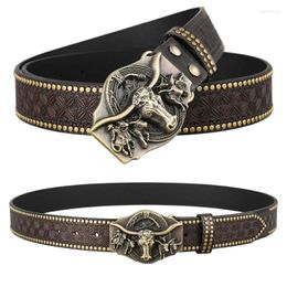 Belts Western PU Leathers Cowboy Buckle Belt For Men And Women Jeans Engraved Floral Metal