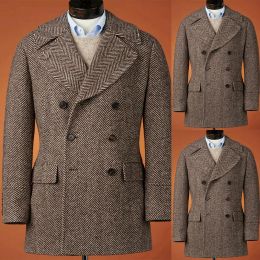 Suits Herringbone Brown Men Suit TailorMade One Piece Blazer Double Breasted Winter Woollen Coat Wedding Groom Causal Prom Tailored