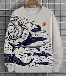 Mens Hoodies Sweatshirts Mens Sweatshirt Shark Sea Lino Art Print Fashion Casual Sweatshirt Extra Large Mens Crewneck Neckline Hoodie Fashion Zipper Top 240425