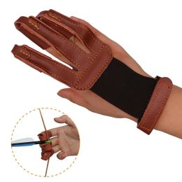 Gloves Archery Finger Glove Adjustable 3 Finger Cowhide Brown Archery Finger Guard for Shooting