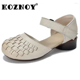 Casual Shoes Koznoy 3cm Weave Natural Genuine Leather Platform Wedge Loafer ROME British Hook Mary Jane Sandals Women Moccasins Summer