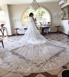 Luxury Crystal Bridal Wedding Cloaks Bolero Cape Sequins Wraps Custom Made Shrug Cathedral Train 3M Long Veil3279574