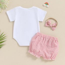 Clothing Sets Born Baby Boy Girl Summer Clothes Cow Embroidery Print Short Sleeve Romper Plaid Bloomers Shorts Set Cute Outfit