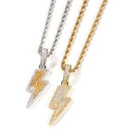 Lightning Shape Pendant Necklace Bling Cubic Zircon Men039s Hip Hop Rock Jewelry8694996