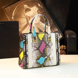 Color Three Rare Snake Pattern Tote Bag Genuine Leather Handbag One Shoulder Crossbody High-end and Versatile Middle-aged Womens Mom