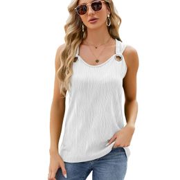 Women Summer Tanks Tops Casual Sleeveless Shirts Loose Fit Scoop Neck O Ring Shoulder Blouses