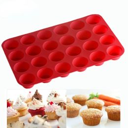 Moulds Mini Muffin 24 Holes Silicone Round Mould DIY Cupcake Cookies Fondant Baking Pan NonStick Pudding Steamed Cake Mould Baking Tool