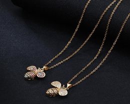 Pendant Necklaces Stainless Steel Chain Copper Inlaid Color Zircon Bee Necklace For Women Charm Initial NecklacePendant5619272