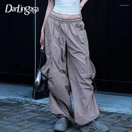 Women's Pants Harajuku Solid Drawstring Cargo Female Streetwear Tech Pockets Draped Baggy Trousers Hip Hop Sweatpants Outfits