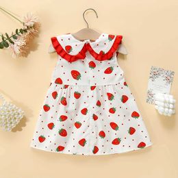 Girl's Dresses 2/piece set of summer girls dress bag baby girl large lapel strberry polka dot printed princess dress all over the body