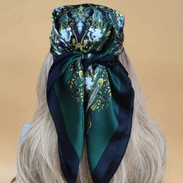 Bandanas Durag Luxury 70X70CM Square Kerchief Four Seasons Beach Scarf Popular Sunset Silk Headband Womens New Design Style Headband 240426