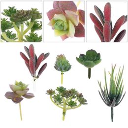 Decorative Flowers 6 Pcs Simulated Succulents Plastic Plant Green Leaf Miniature Artificial Pvc