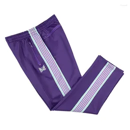 Men's Pants NEEDLES Arrival Butterfly Embroidery Sweatpants Webbing Track Stripe Zipper Oversized Casual Trousers Purple Men Women