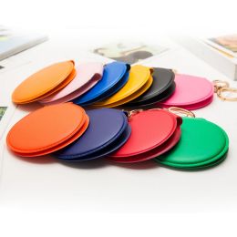 Mirrors TSHOU616 Portable Candy Colour Mini PU Leather Pocket Makeup Mirror Key Chain Cosmetic Compact Mirrors Double Dual Sides Girl