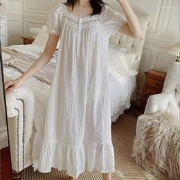 Women's Sleepwear Women Summer Thin Short Sleeves Nightdress Soft Cotton Long Mid-Calf Loose Nightie White Lace Vintage Nightgown